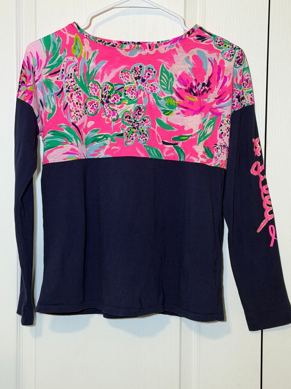 Lilly Pulitzer Mini Finn Top Paws For A Cause Pink Navy Girl XL 12-14 Like New